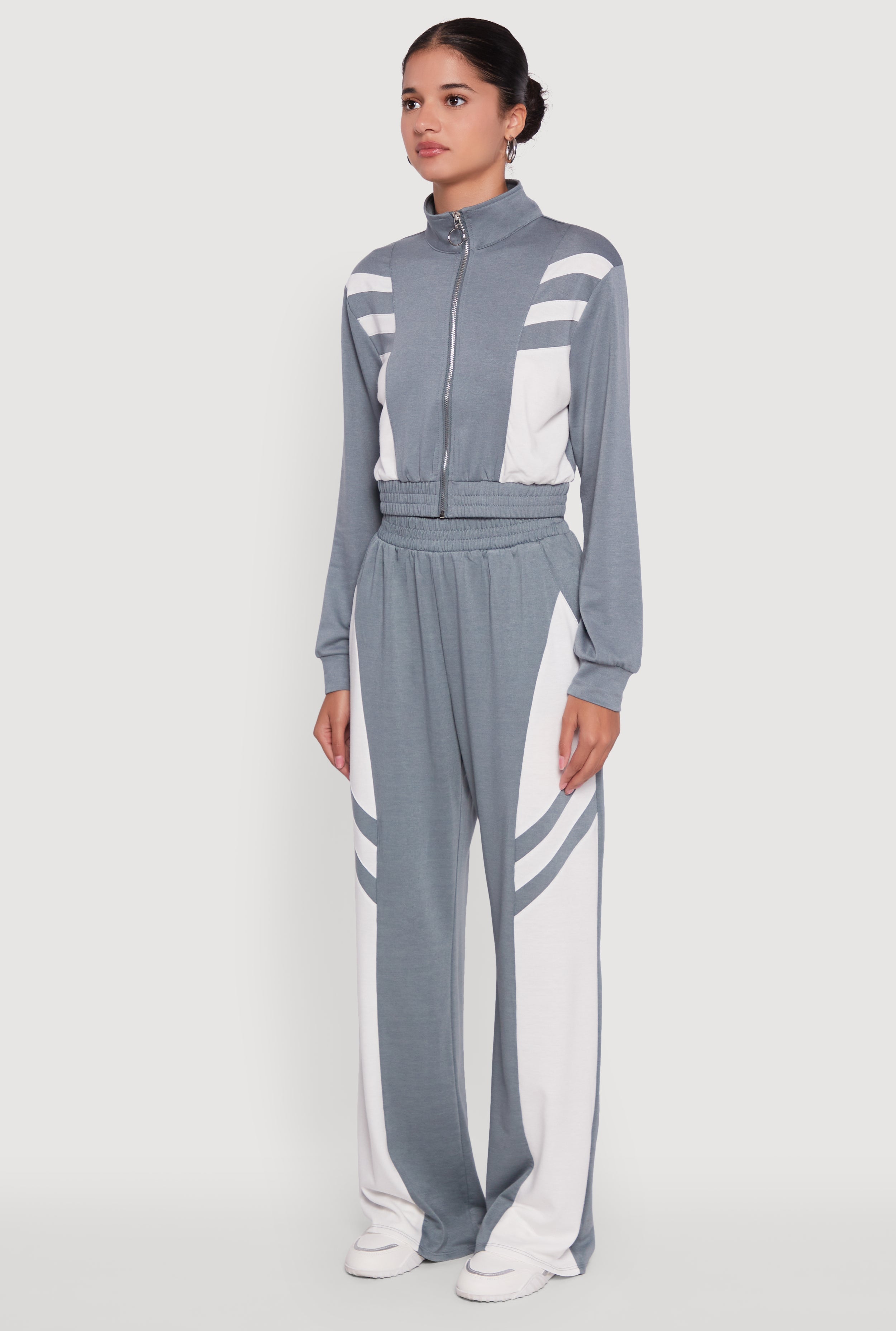 Color Block Cropped Zip Front Track Jacket