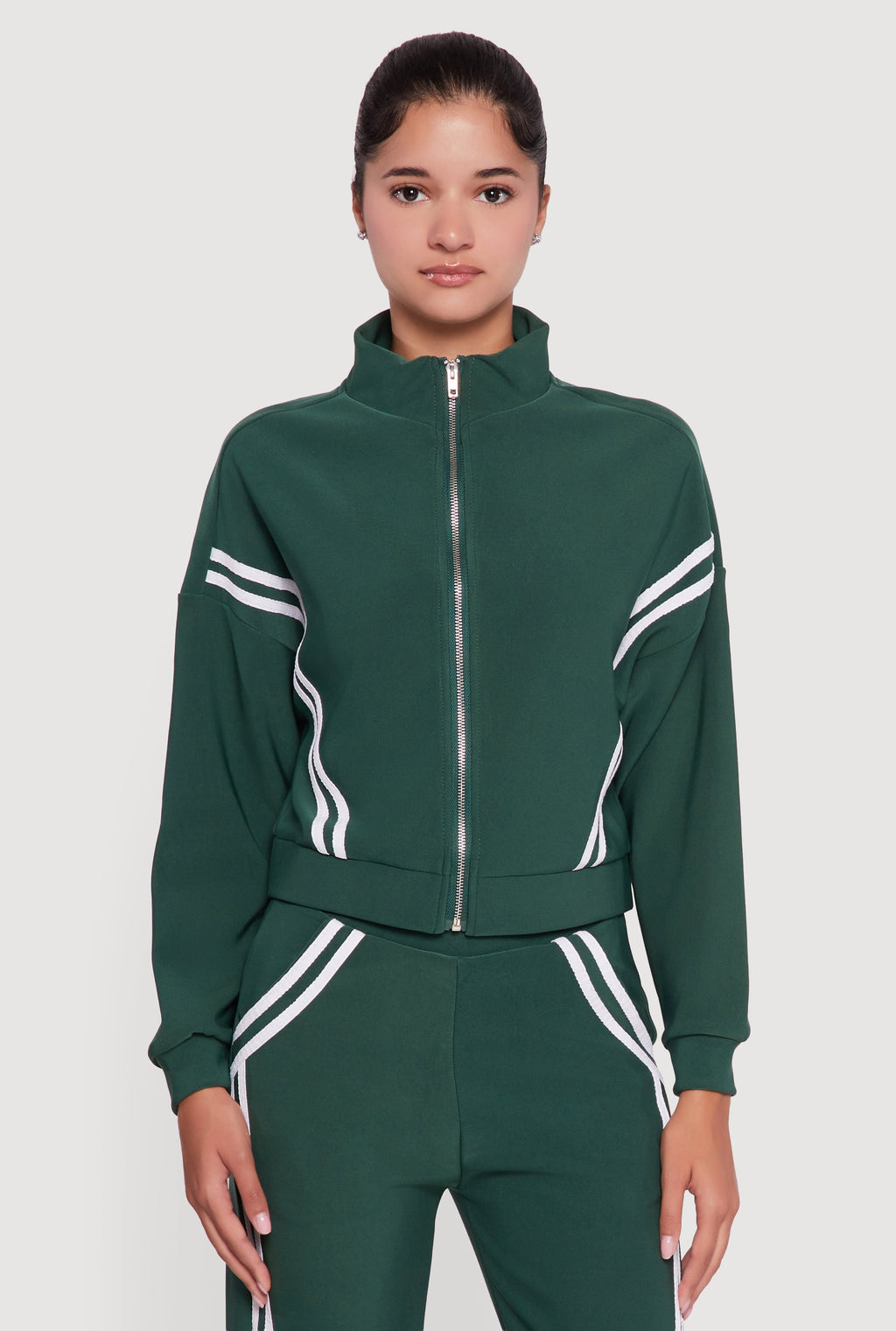 Long Sleeve Mock Neck Varsity Stripe Detail Track Jacket