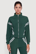 Long Sleeve Mock Neck Varsity Stripe Detail Track Jacket