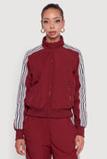 Side Striped Nylon Mock Neck Track Jacket