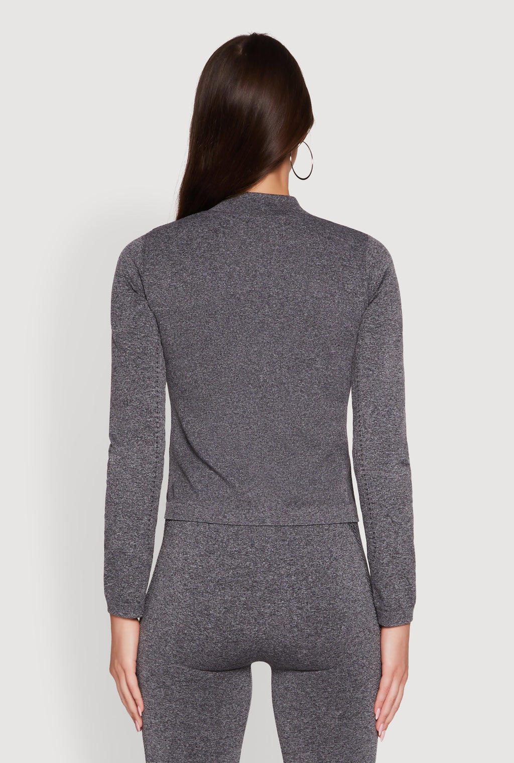 Seamless Marled Mock Neck Long Sleeve Track Jacket