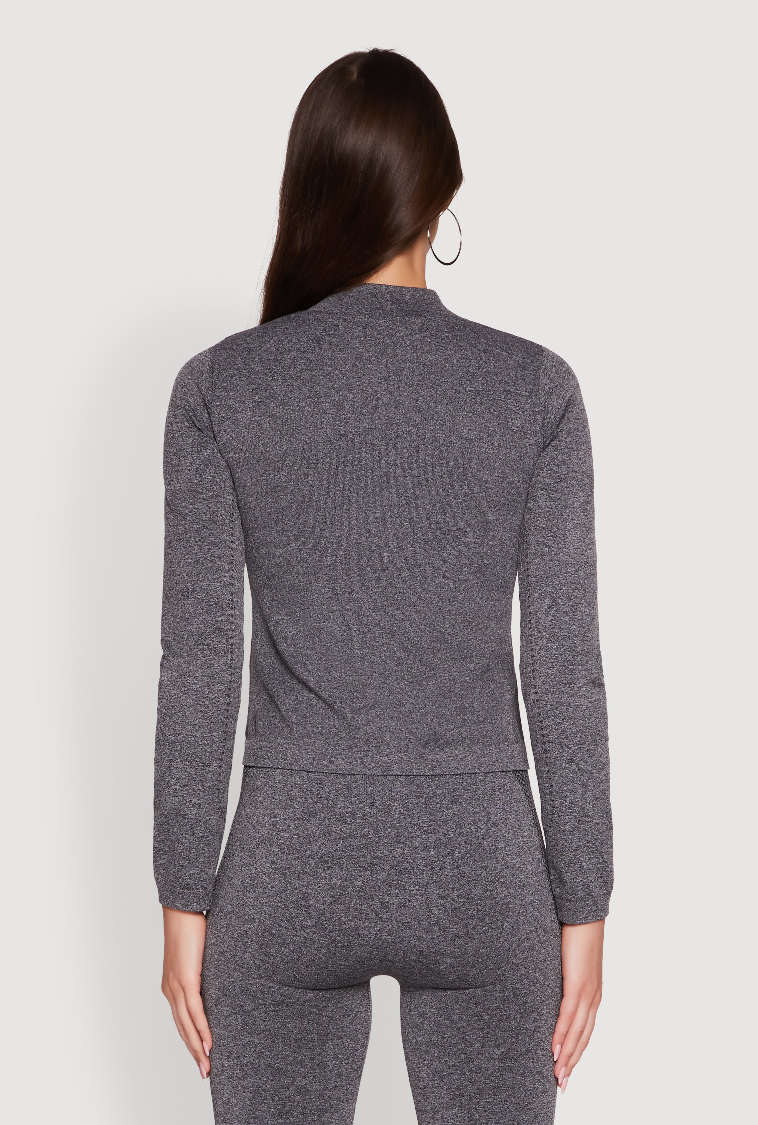 Seamless Marled Mock Neck Long Sleeve Track Jacket