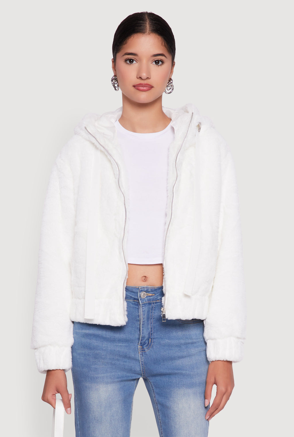 Hooded Faux Fur Bomber Jacket