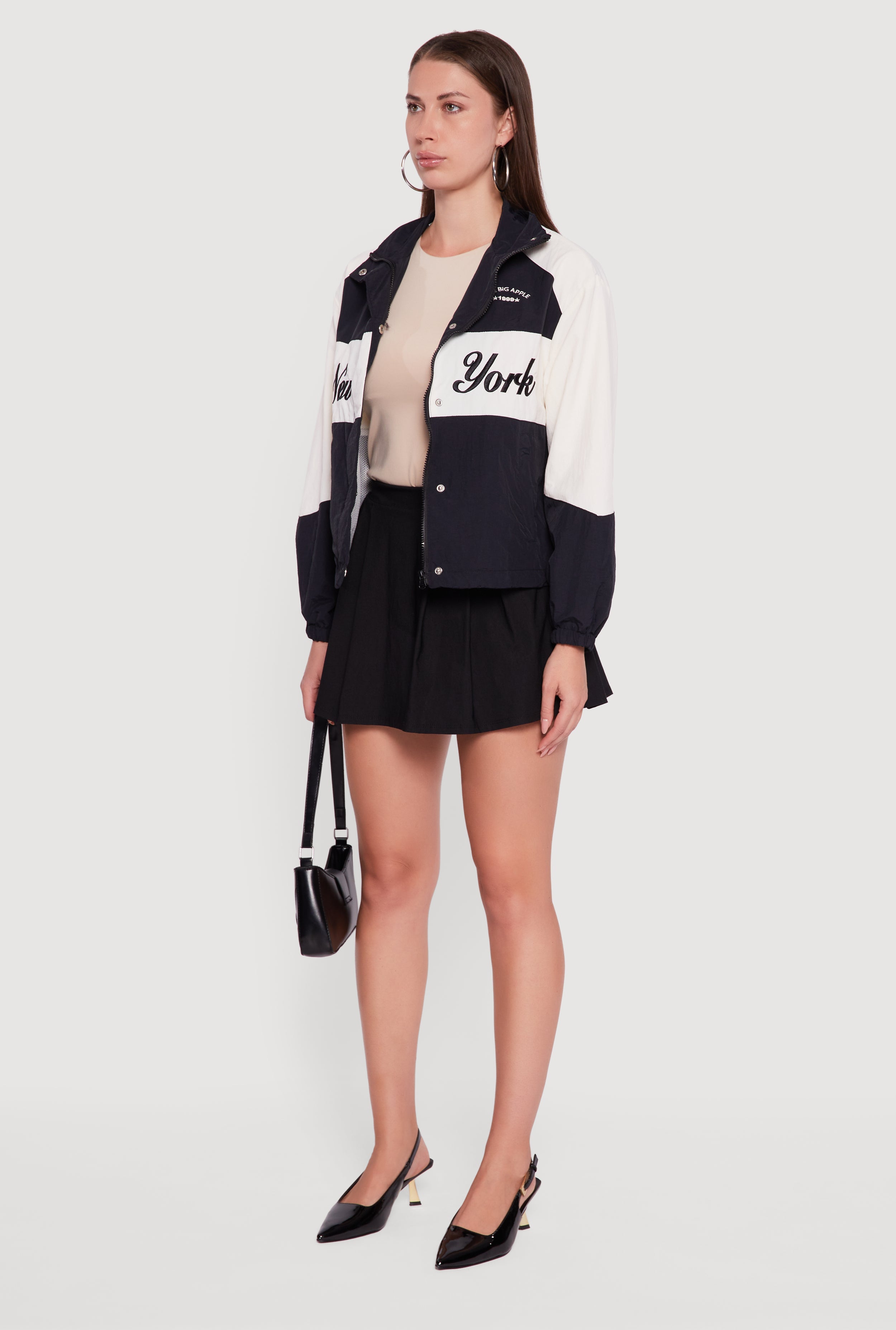 Color Blocked The Big Apple Graphic Windbreaker Jacket
