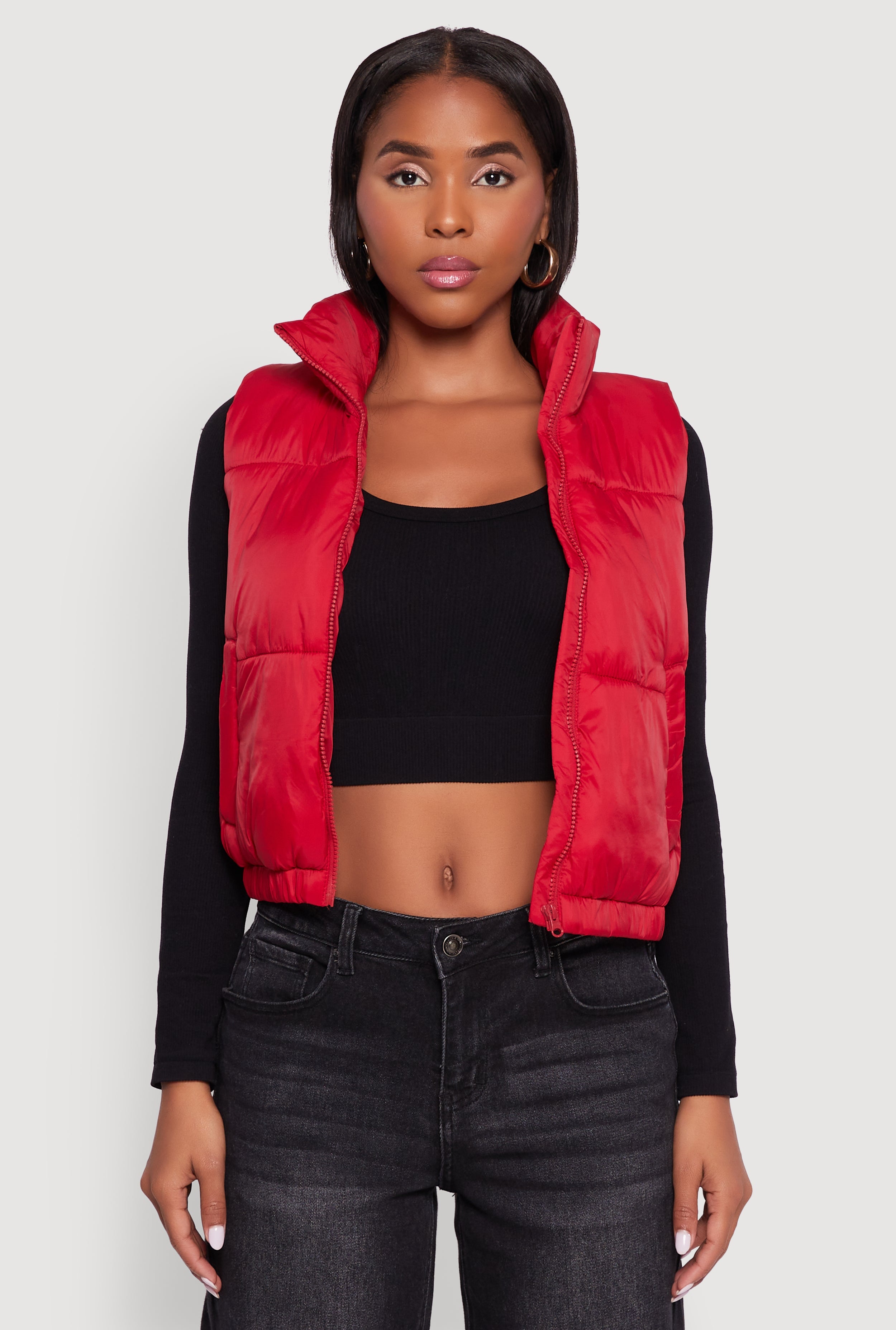 Nylon Mock Neck Puffer Vest