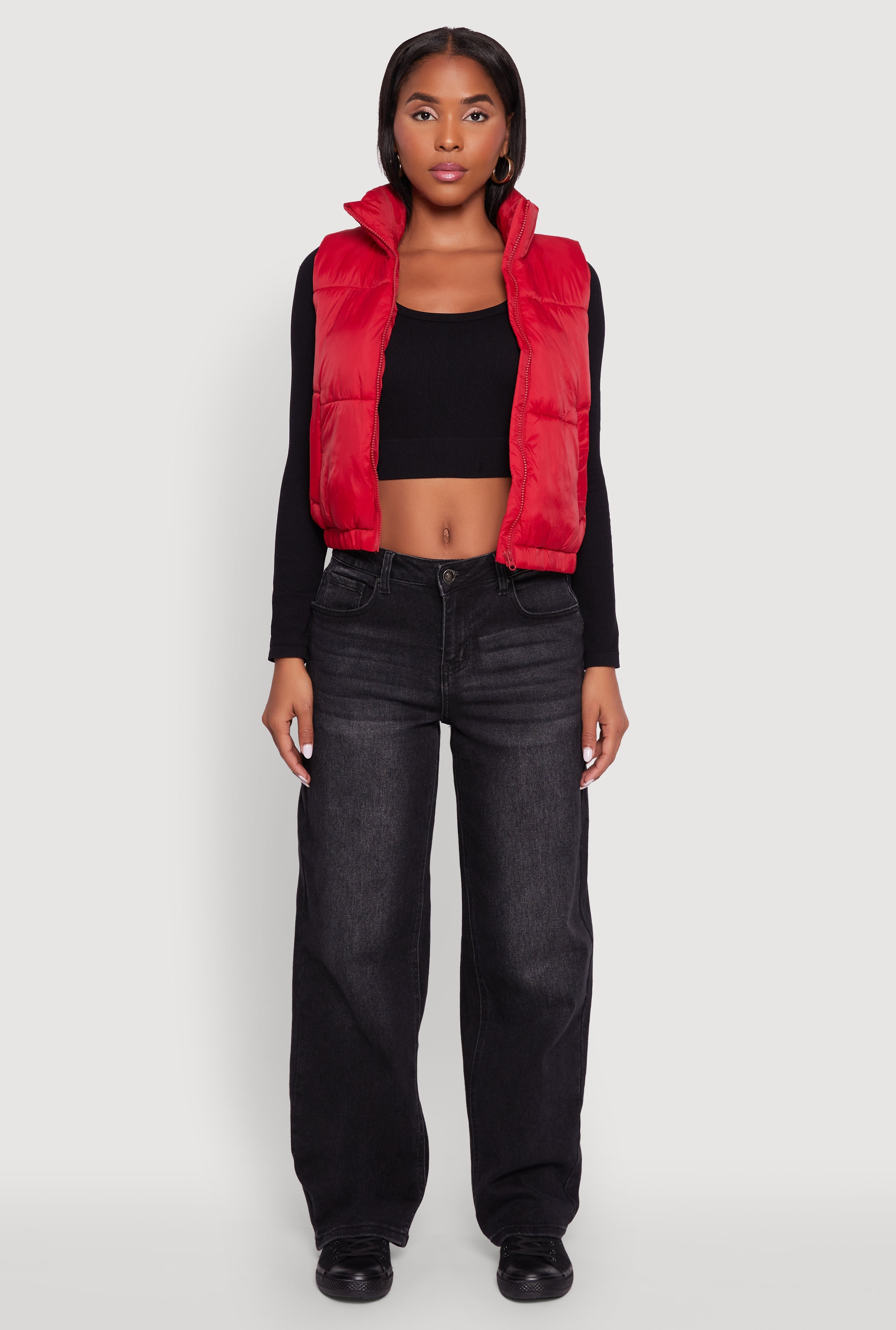 Nylon Mock Neck Puffer Vest