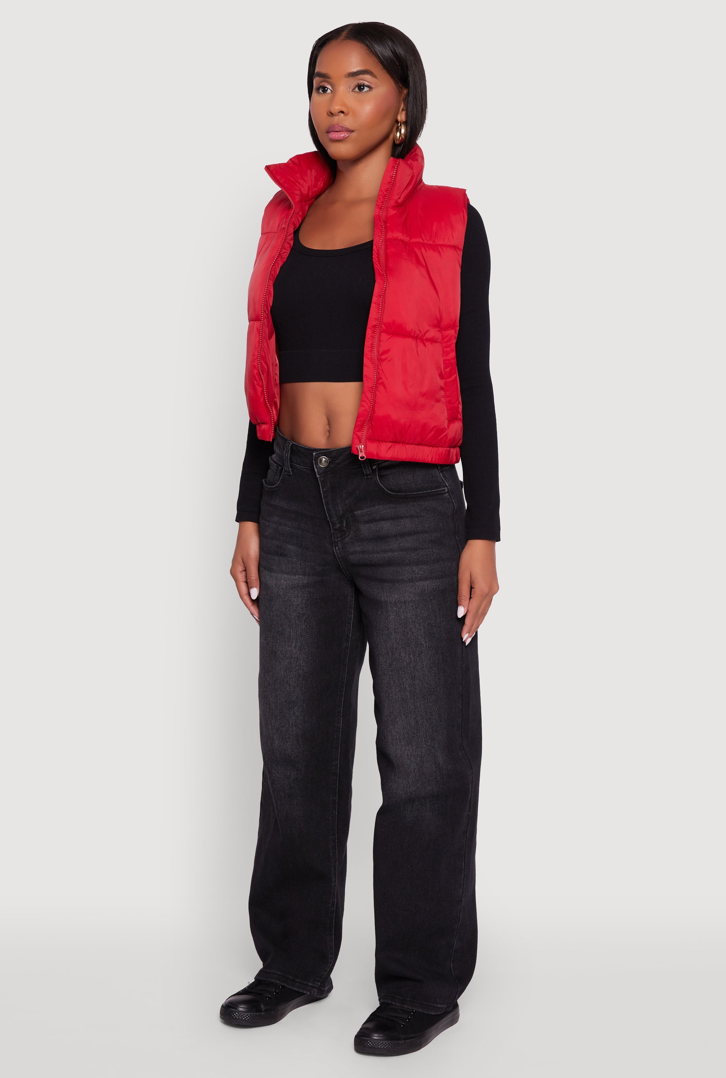 Nylon Mock Neck Puffer Vest