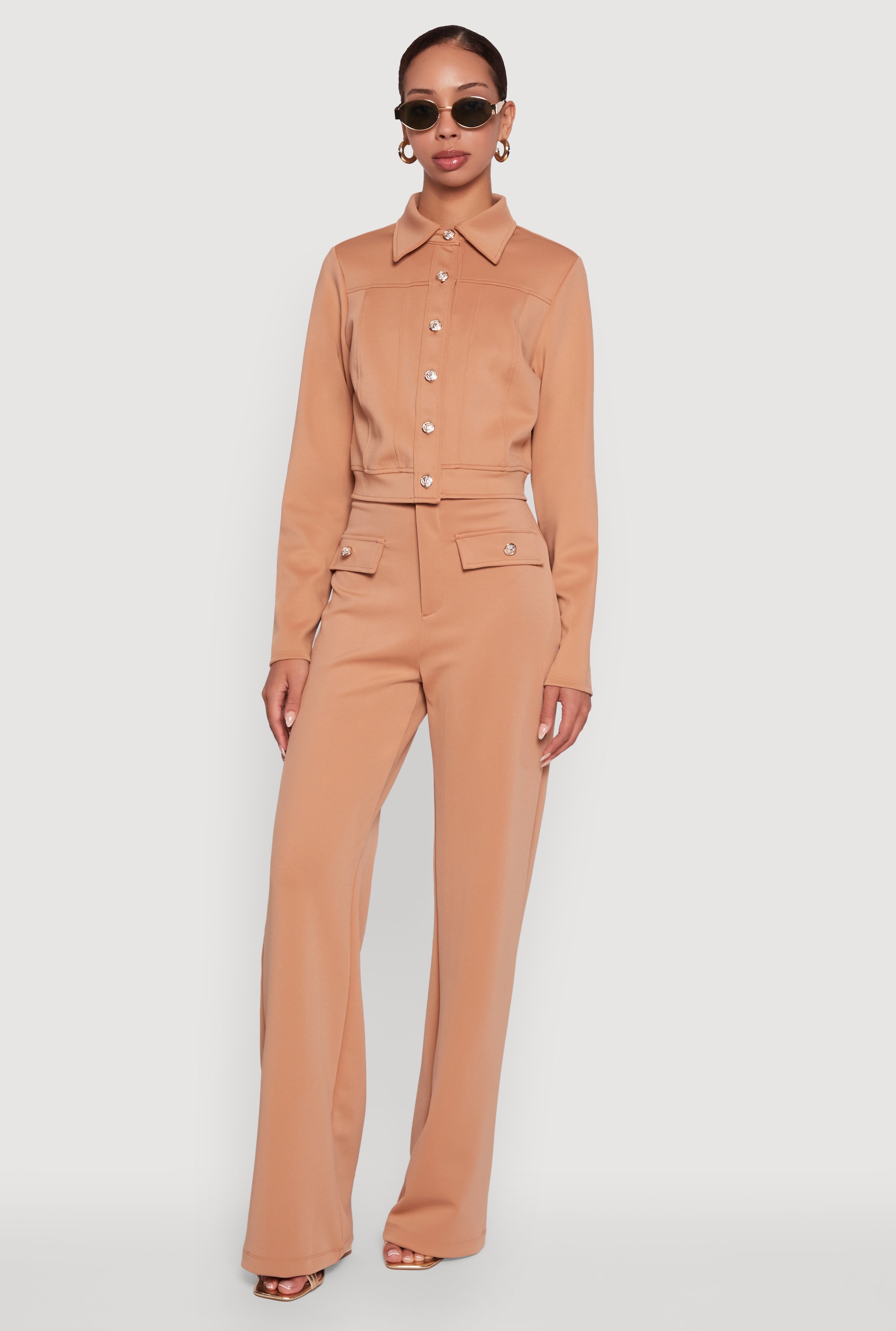 Scuba Metallic Button Front Cropped Shacket