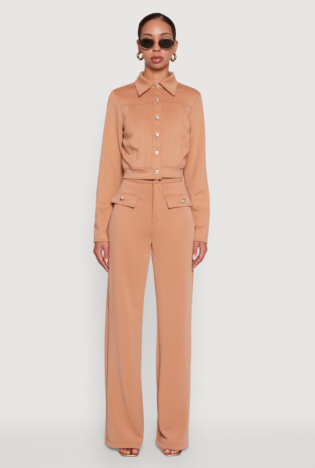 Scuba Metallic Button Front Cropped Shacket