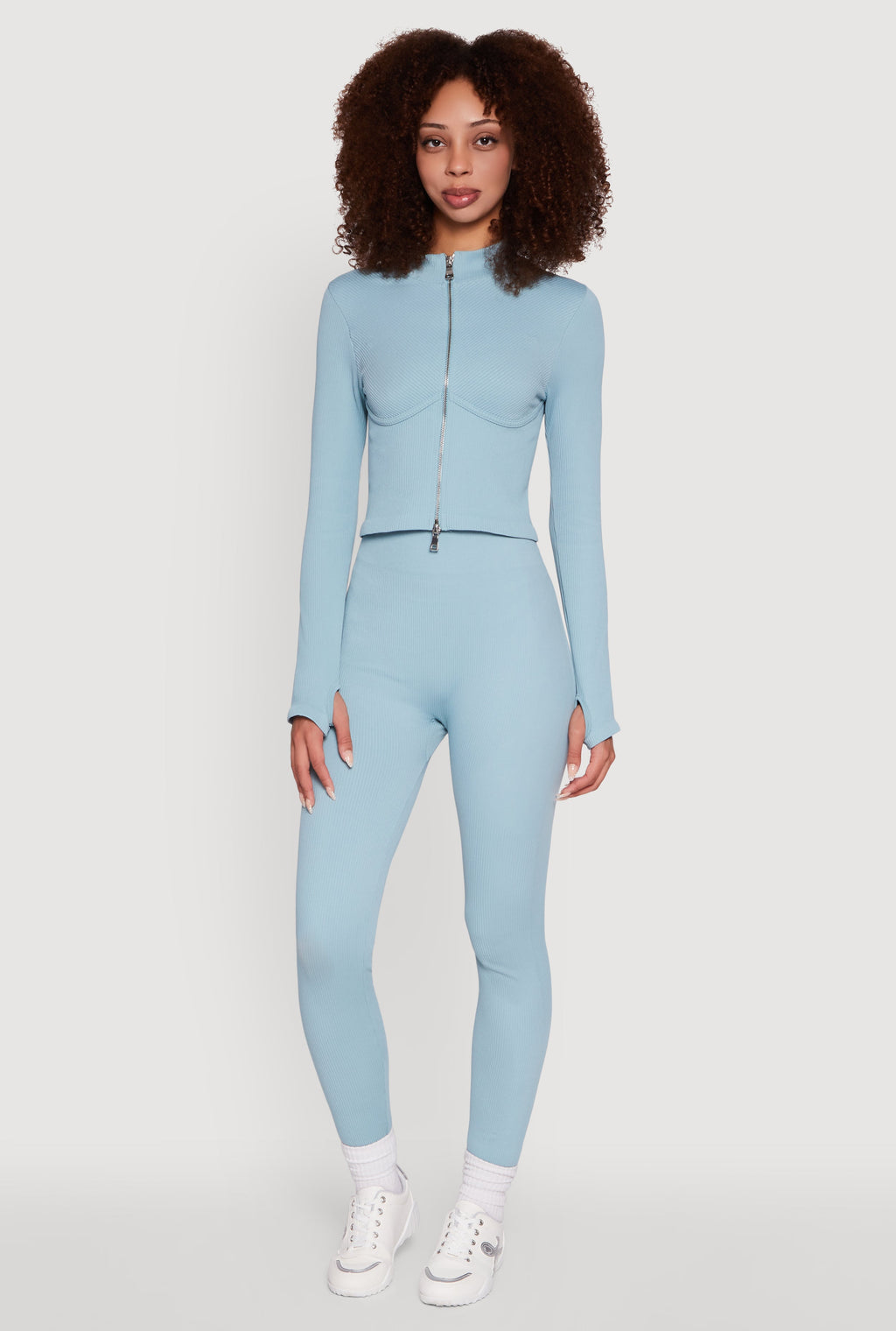 Seamless Ribbed Knit Bustier Detail Cropped Track Jacket