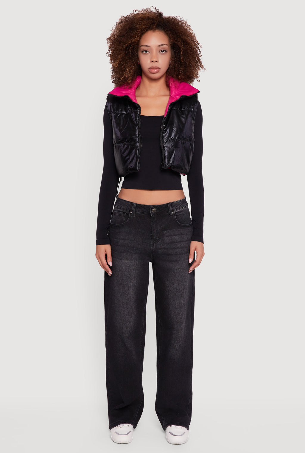 Foiled Metallic Cropped Puffer Vest