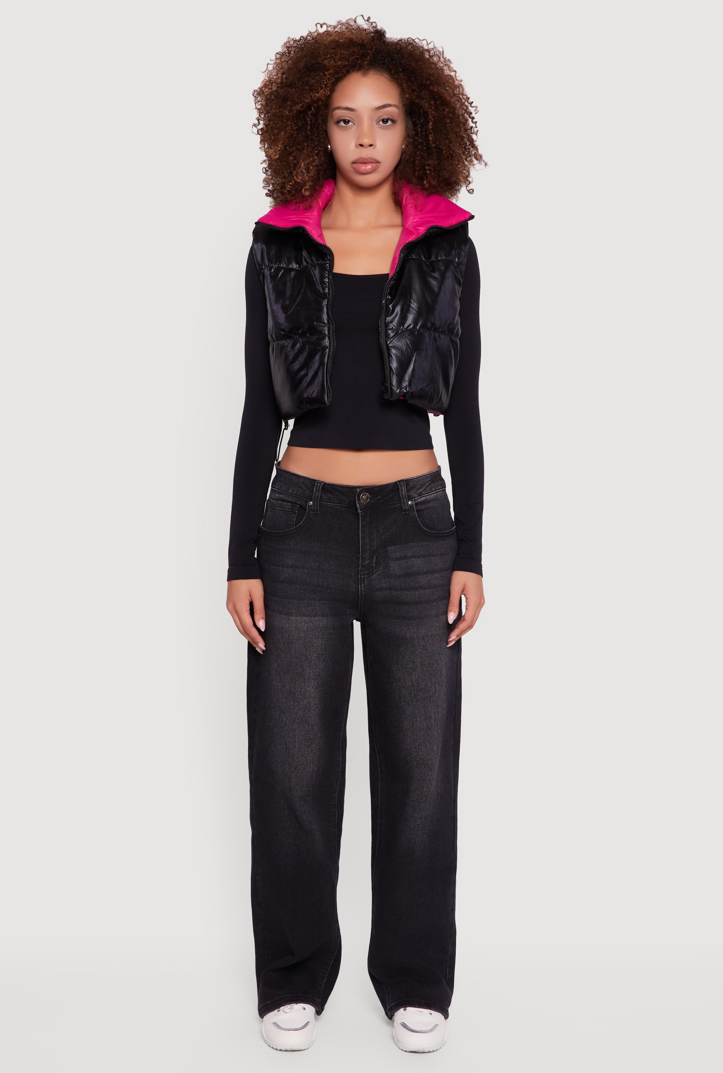 Foiled Metallic Cropped Puffer Vest