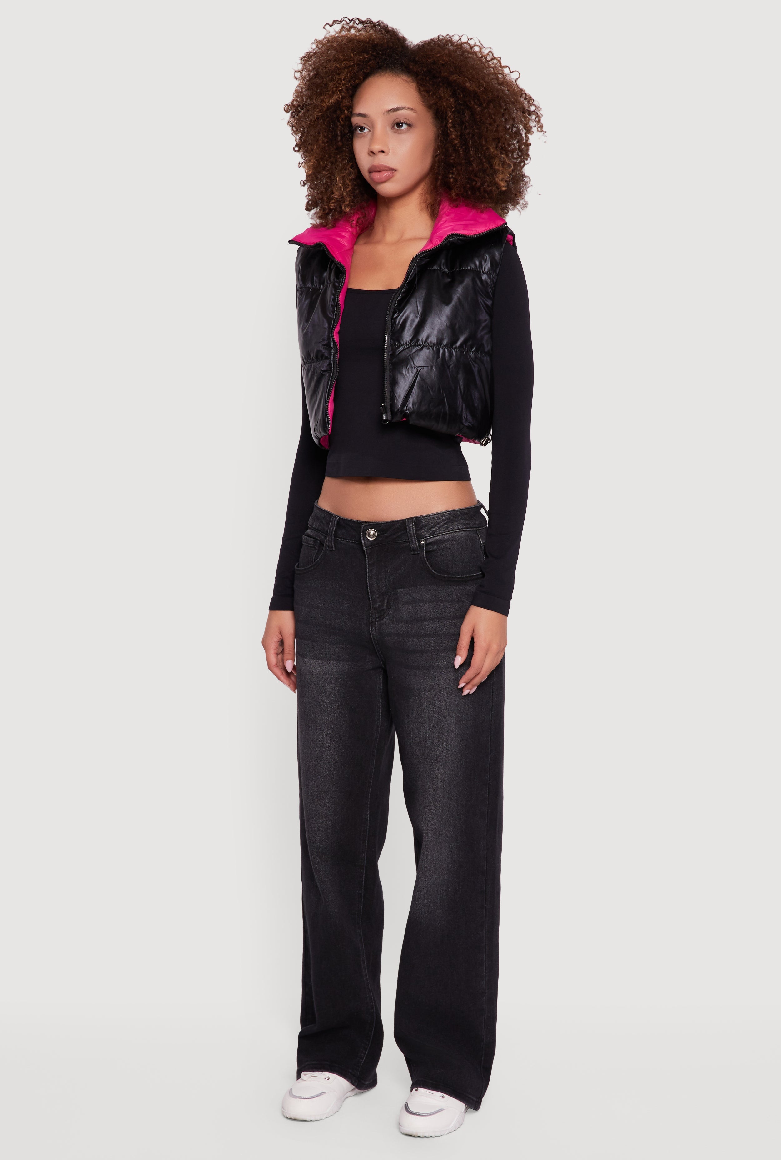 Foiled Metallic Cropped Puffer Vest