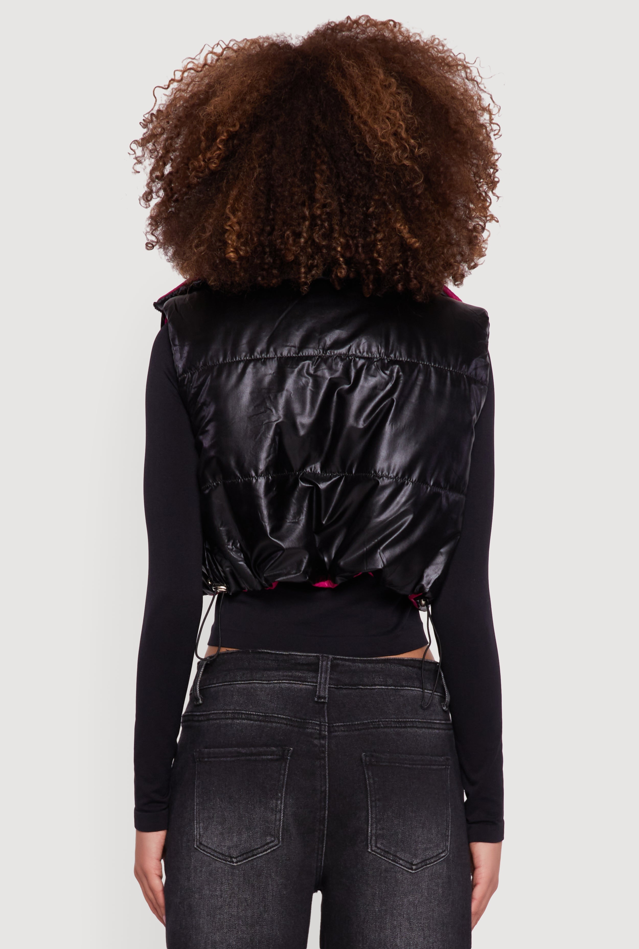 Foiled Metallic Cropped Puffer Vest