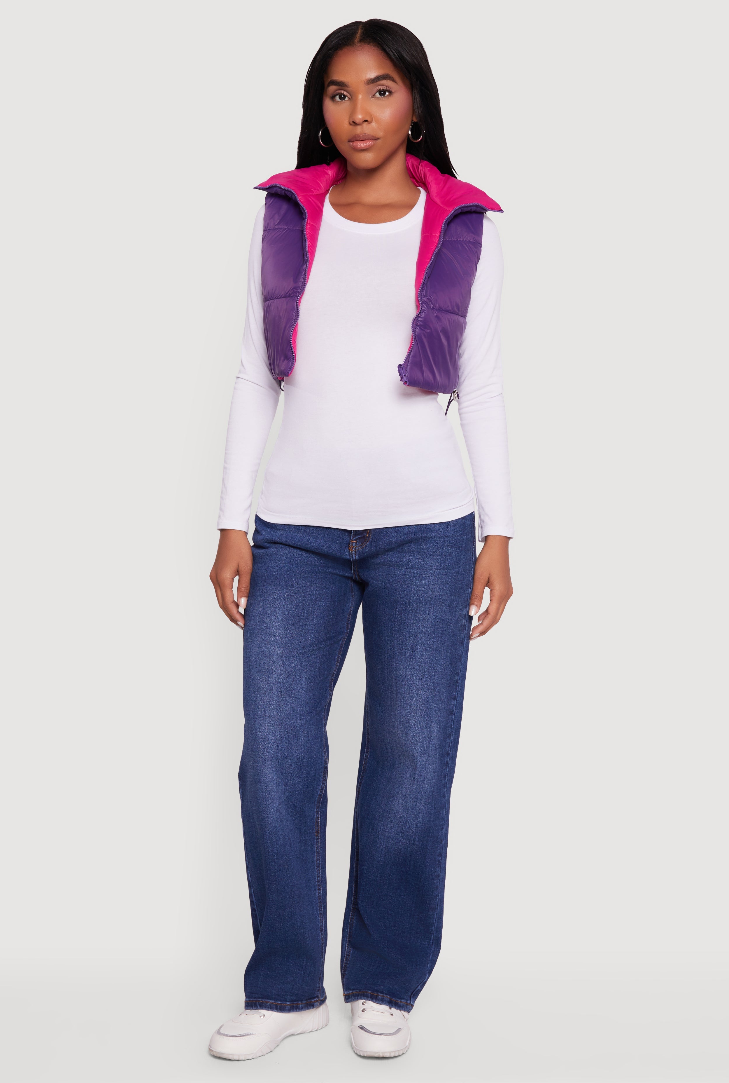 Color Blocked Drawstring Hem Puffer Vest