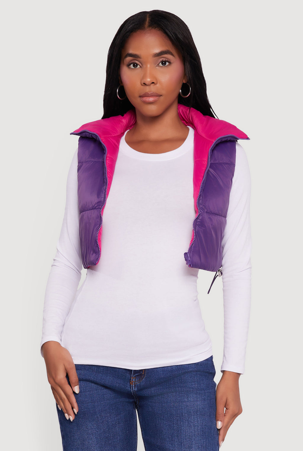 Color Blocked Drawstring Hem Puffer Vest
