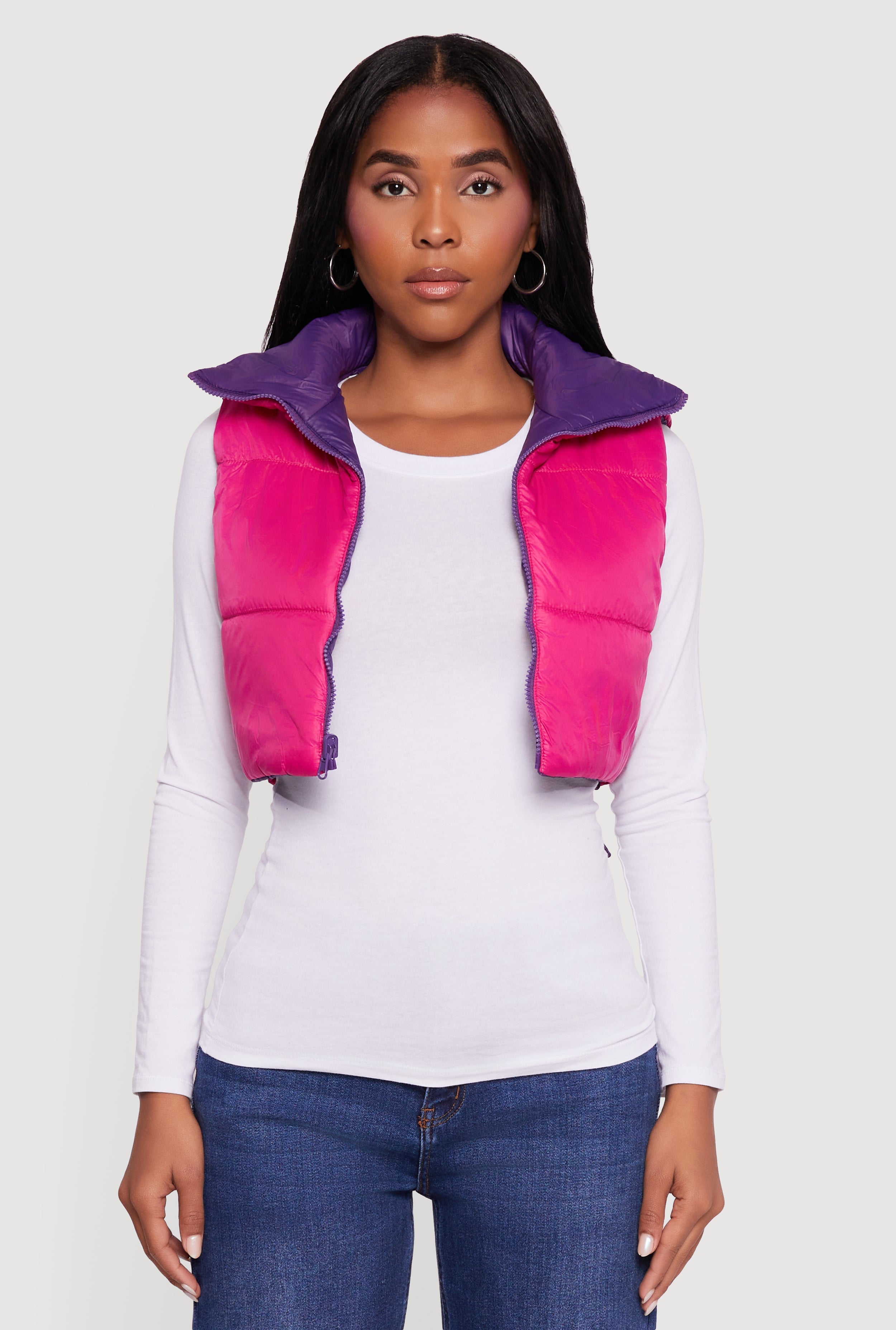 Color Blocked Drawstring Hem Puffer Vest