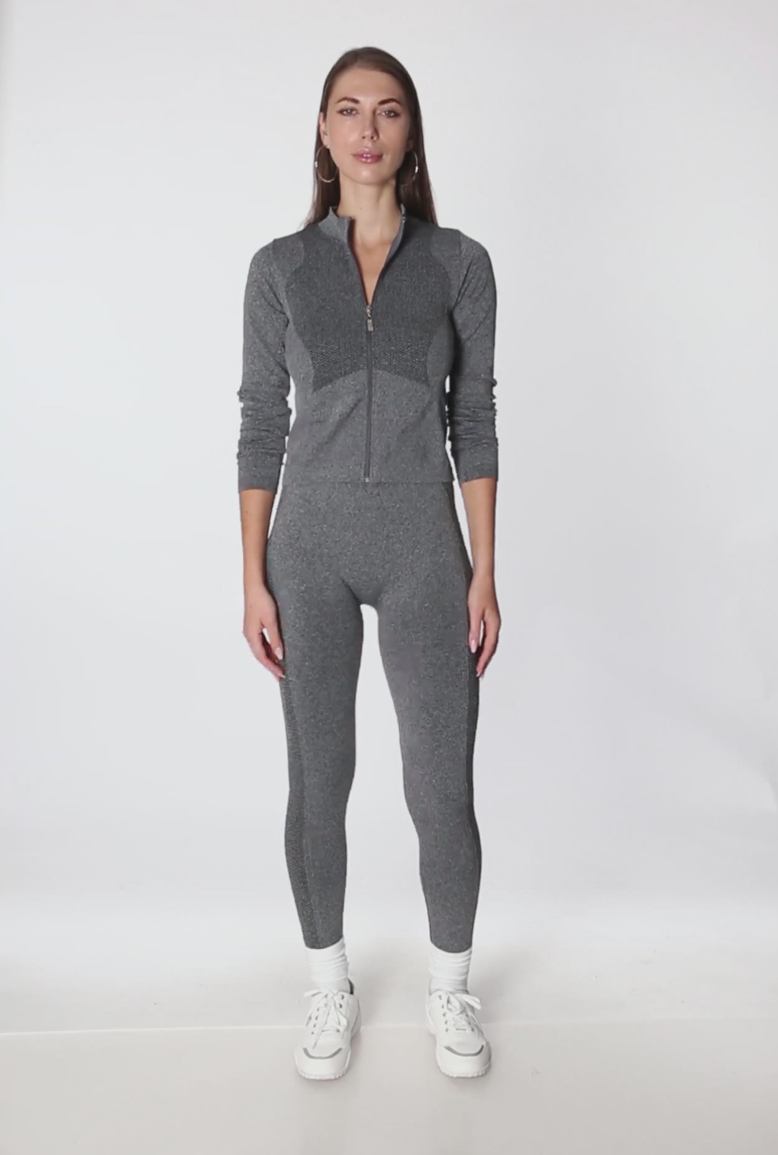 Seamless Marled Mock Neck Long Sleeve Track Jacket