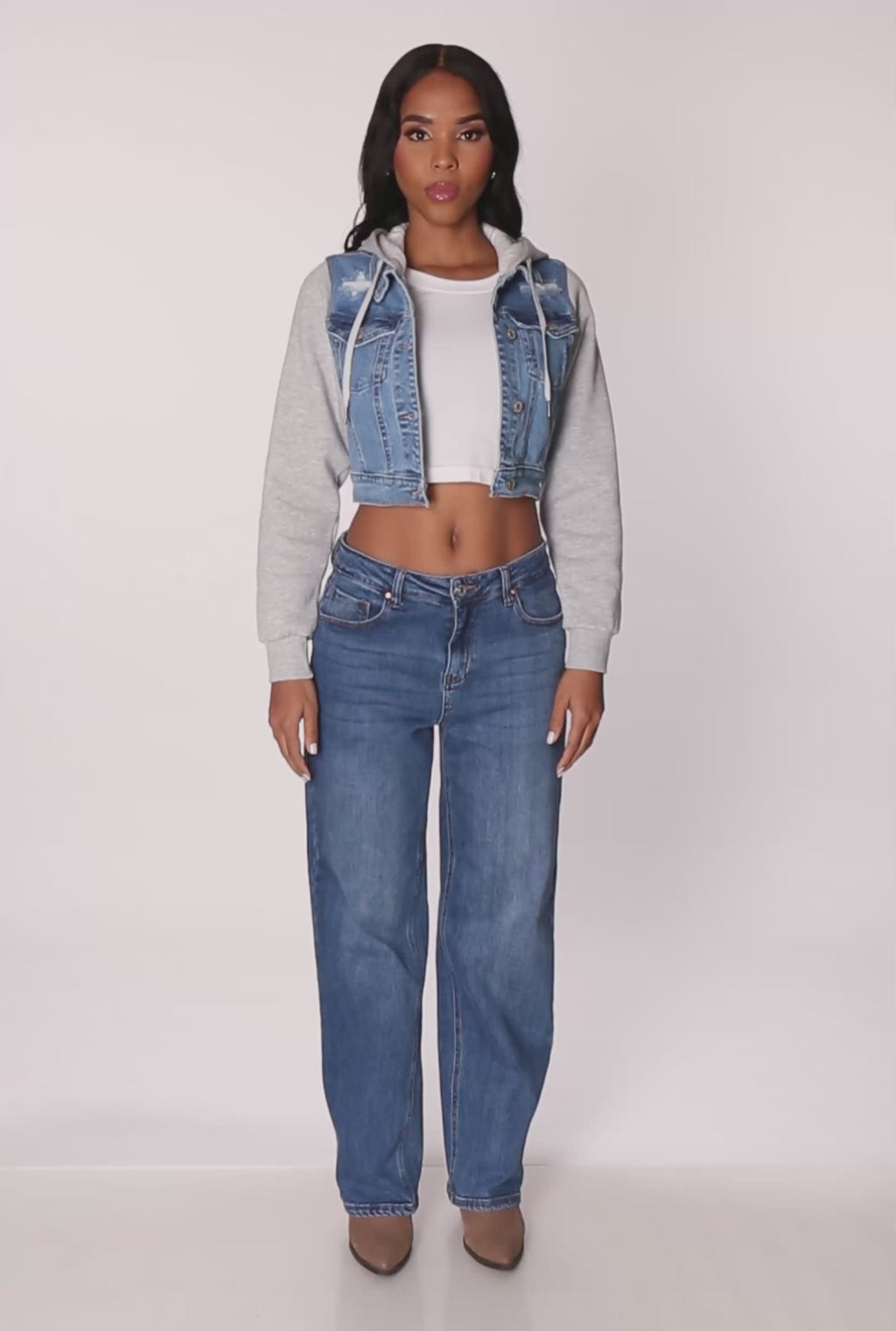 WAX Distressed Hooded Jean Jacket