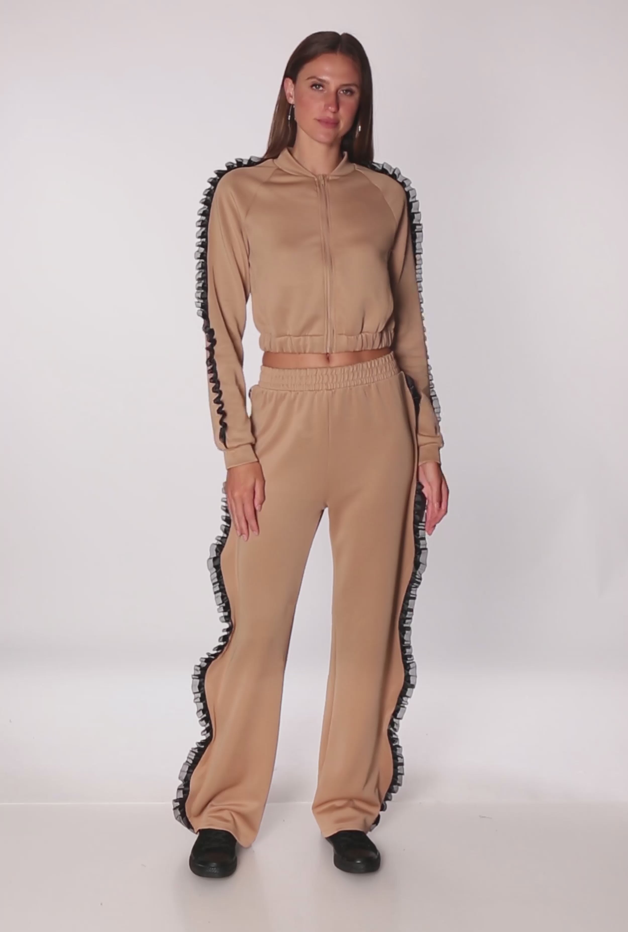 Ruffle Chiffon Organza Long Sleeve Zip Front Jacket