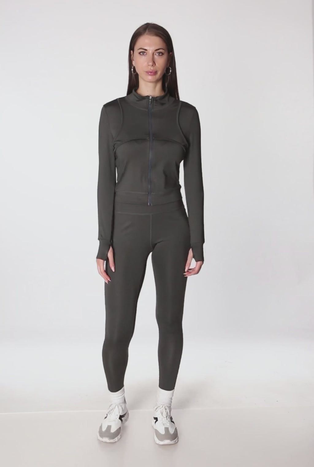 Mock Neck Long Sleeve Activewear Jacket with Thumb Holes